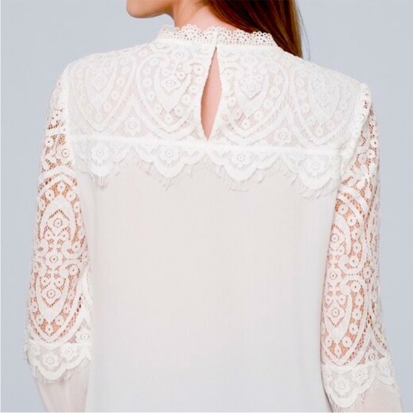 ⭐️ WHBM White Lace Blouse with Sheer Overlay ⭐️ - Picture 5 of 15